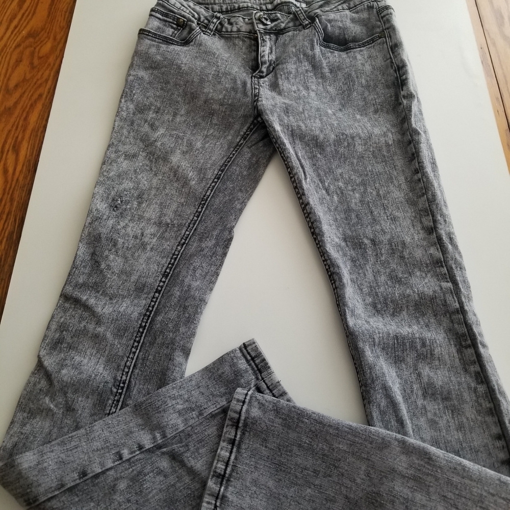 Vanilla Star Gray Acid Wash Skinny Jeans Women’s Stretch Y2K Low Rise